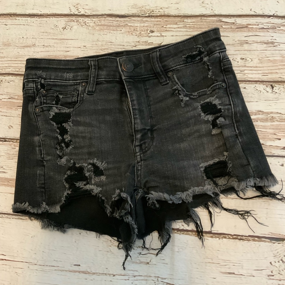 American Eagle Outfitters Black Distressed Denim Jean Shorts